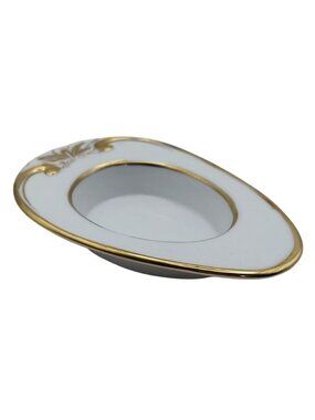 Andrea By Sadek Gravy Boat Resting Dish Porcelain Gold Trim MCM # 6959 Vintage